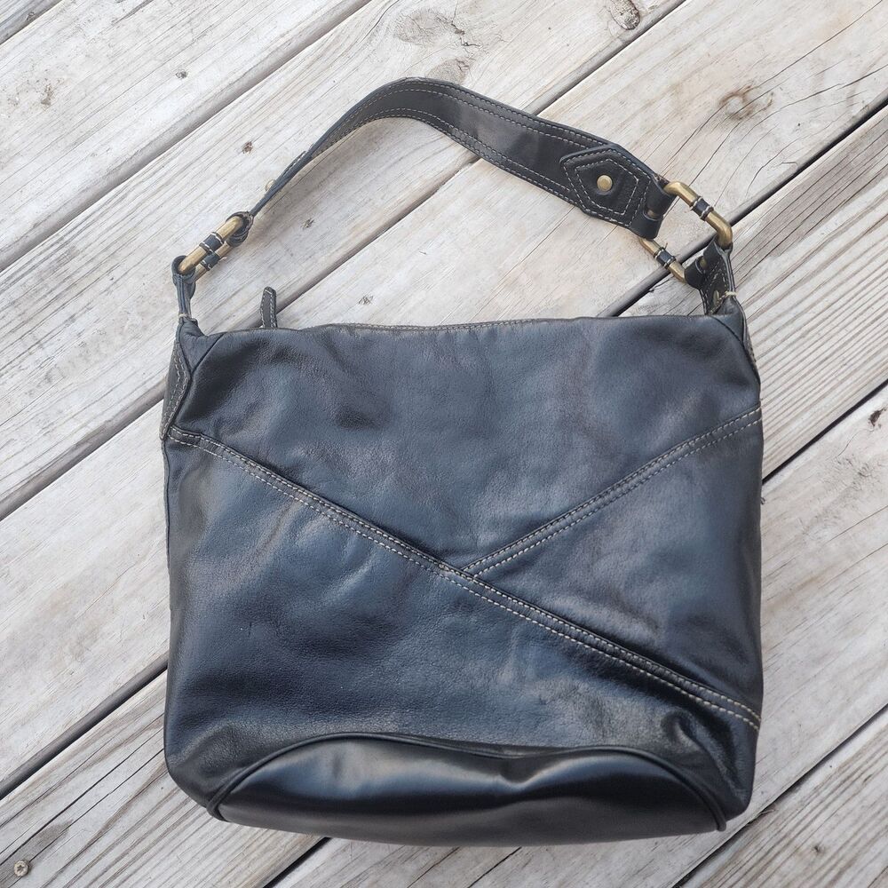 Wilson Black Classic Leather Bag Hobo Bag Chic w/ Large Brass Looking Buckles